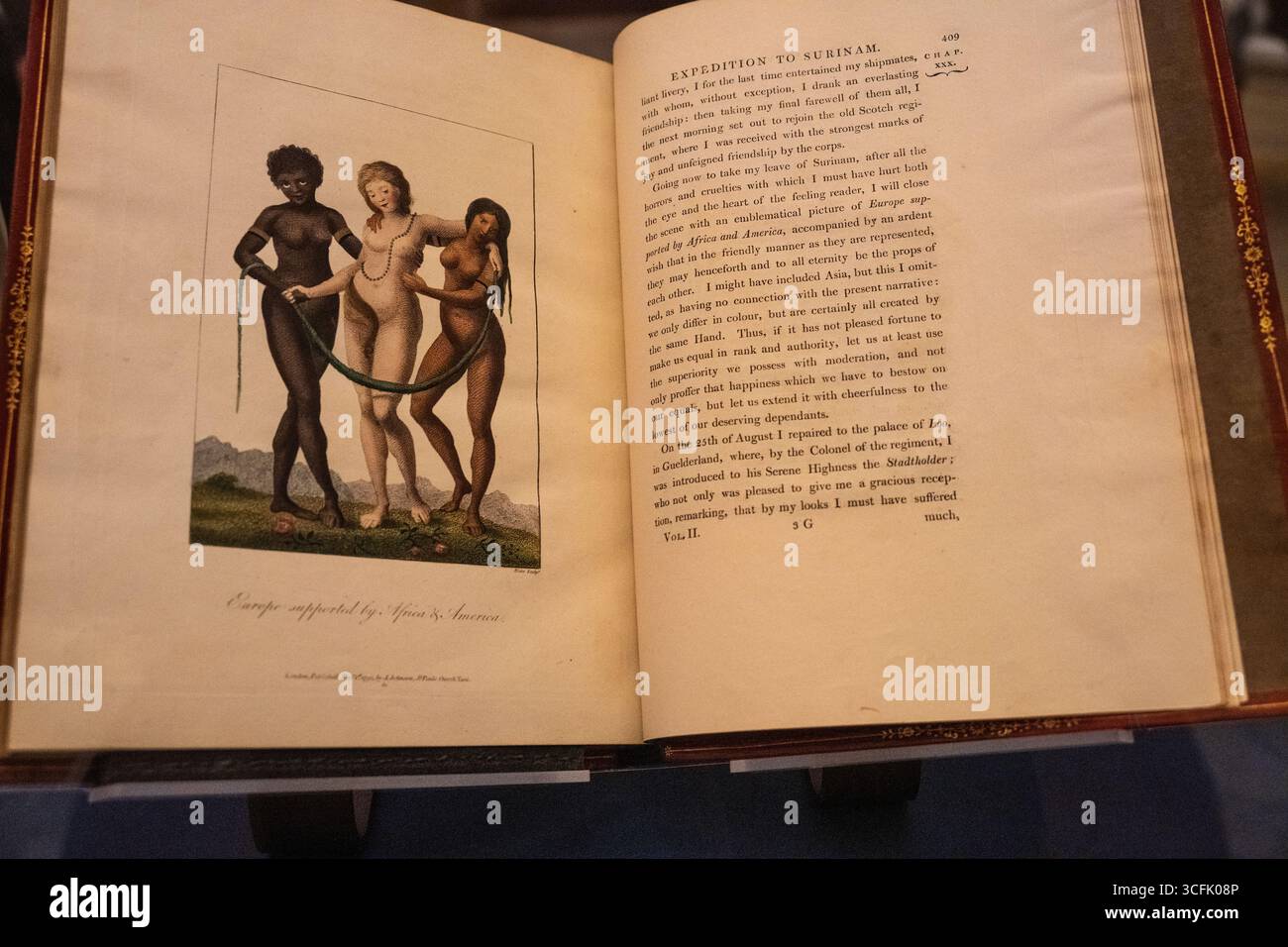 un libro che illustrava il colonialismo mostrando 3 donne con colori della pelle diversi è stato una logica del movimento transatlantico antischiavista Foto Stock