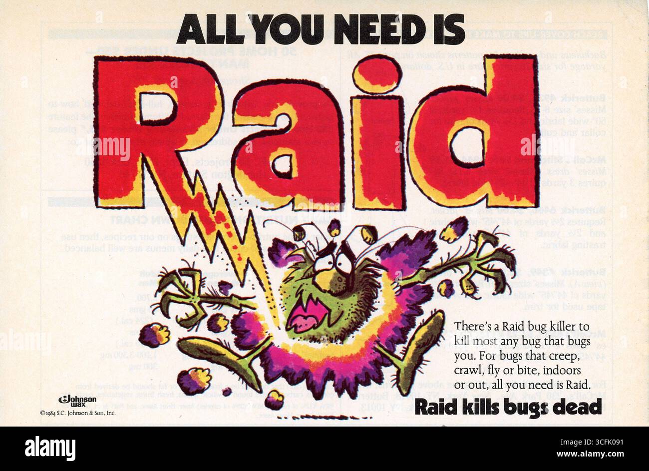 Pubblicità su rivista vintage "Family Circle" del 10 luglio 1984, USA Foto Stock