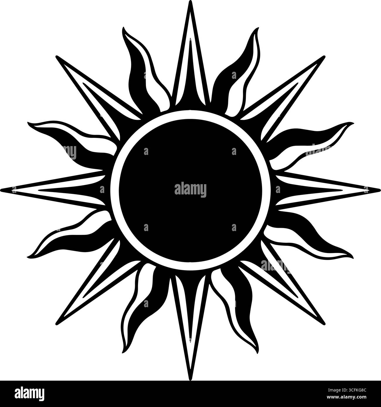 Sole vintage, stile incisione, simbolo esoterico e occulto. Illustrazione vettoriale Illustrazione Vettoriale