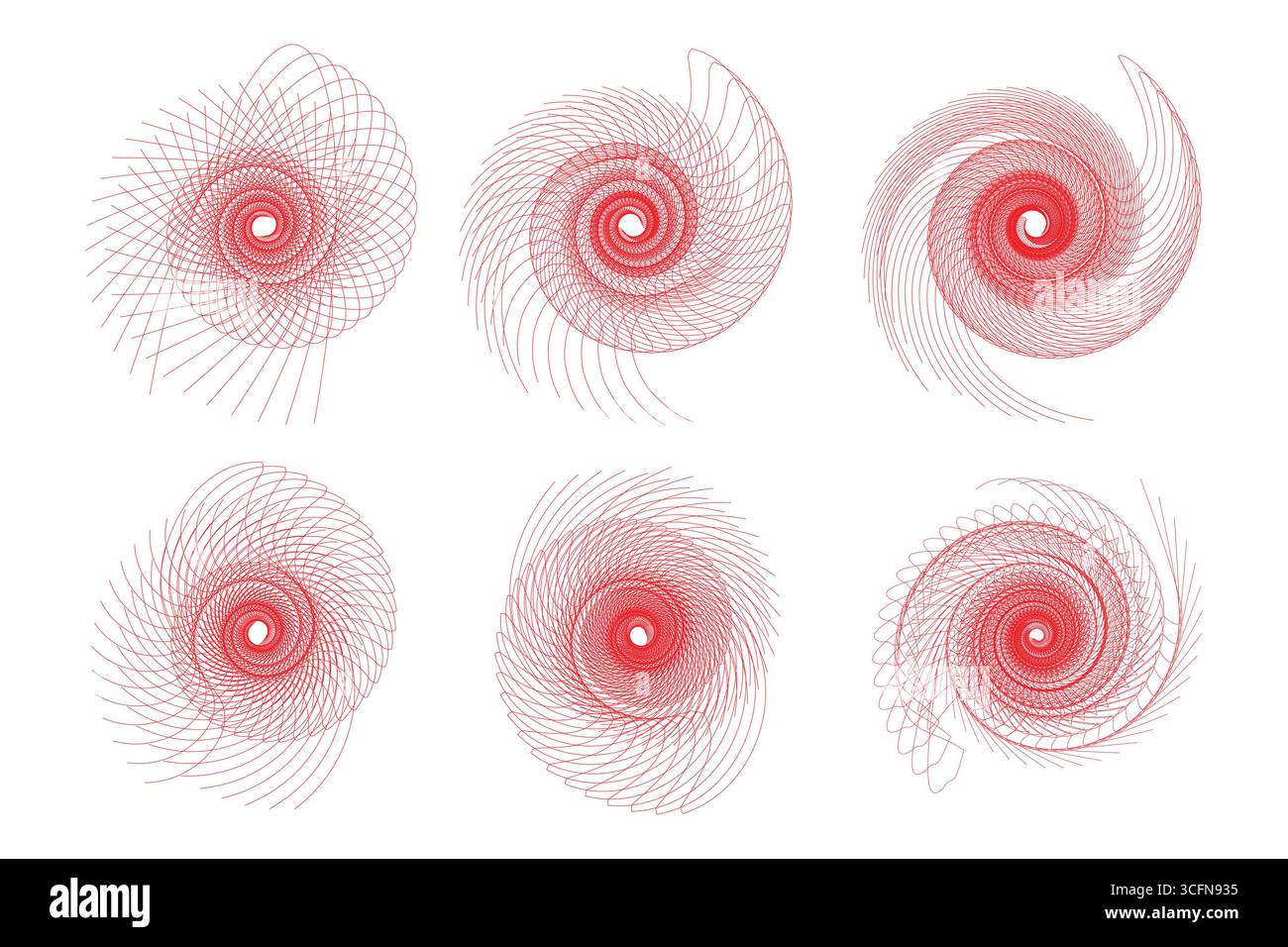 Disegno a spirale astratto geometrico circolare Set di disegni a spirale in colori vibranti. Illustrazione Vettoriale