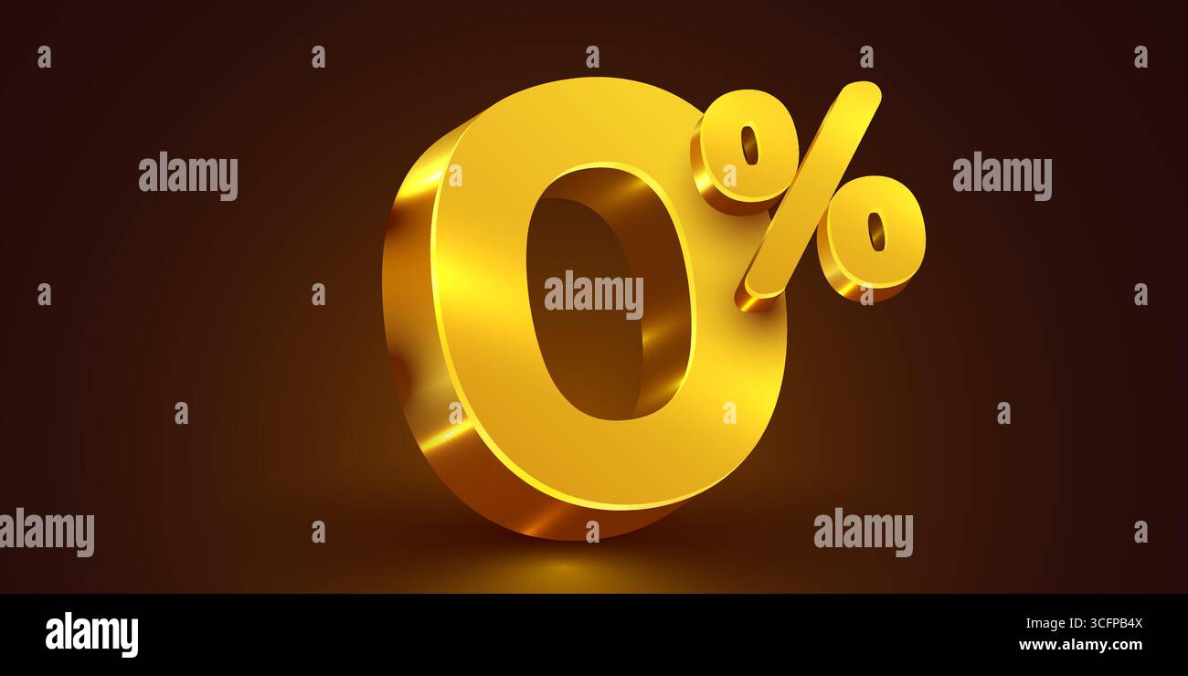0 percento. numero d'oro 3d. 0. Banner di vendita. Illustrazione vettoriale. Illustrazione Vettoriale