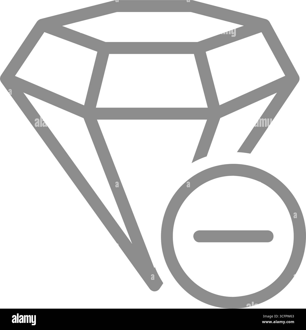 Icona della linea con il segno meno e il diamante. Simbolo di perdita di valore, declassamento o riduzione del prezzo. Illustrazione vettoriale Illustrazione Vettoriale