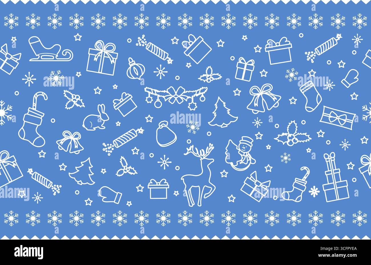 Motivo natalizio con icone bianche delle festività su sfondo blu, ideale per le feste vettoriali Illustrazione Vettoriale