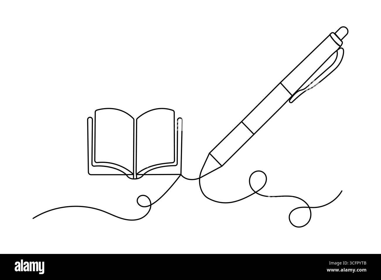 Penna a sfera con una linea continua disegnata in stile minimalista con illustrazione isolata su bianco Illustrazione Vettoriale