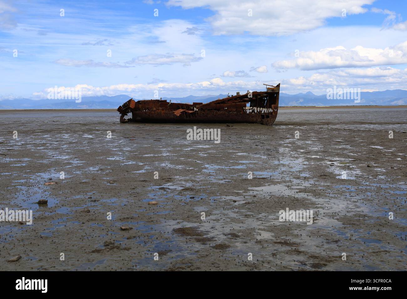 Il relitto di Janie Seddon si trova sulla costa della Motueka Foto Stock