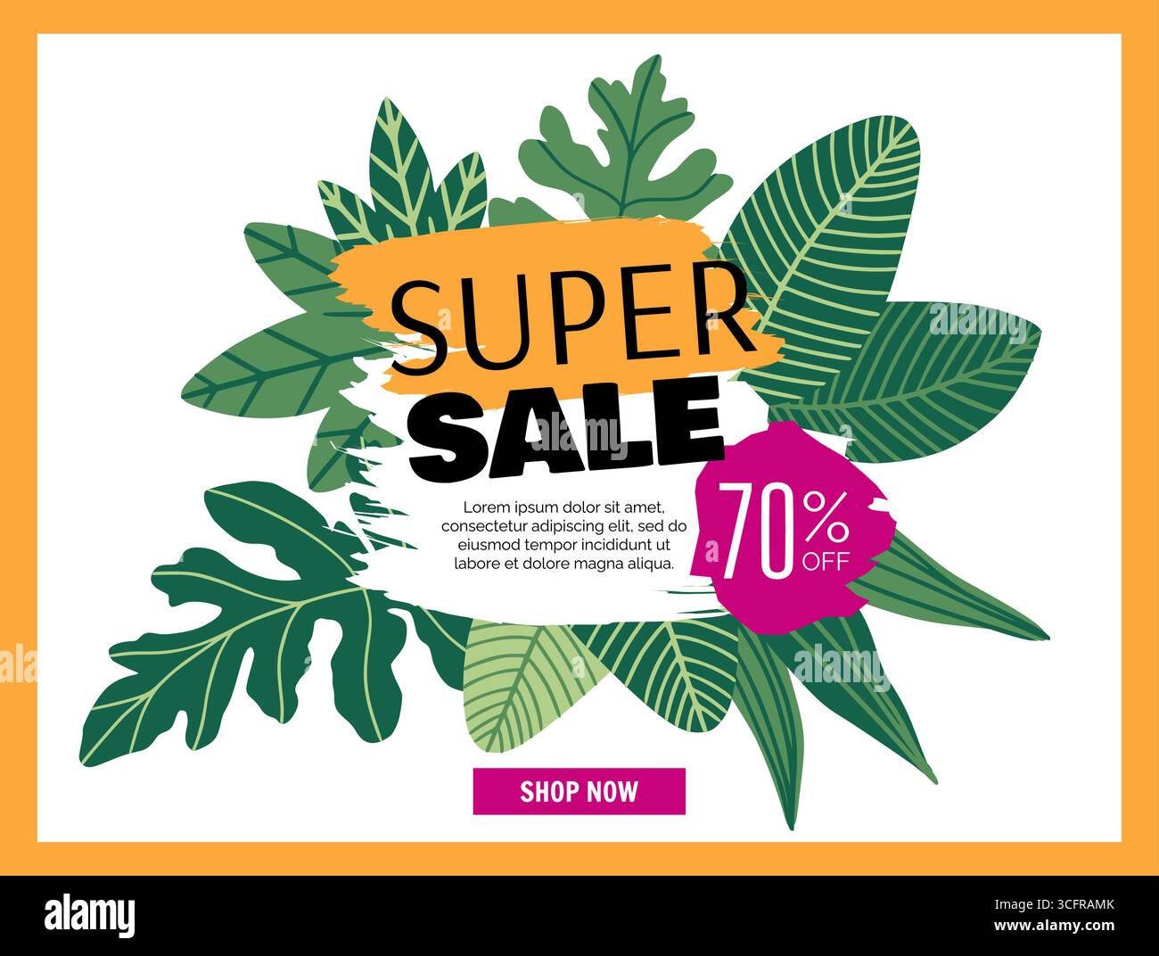 Super offerta. Cornice in foglie tropicali per uno sconto. Offerta speciale per post sui social media. Composizione decorativa botanica verde per la pubblicità dello shopping. Illustrazione isolata del vettore delle foglie della giungla Illustrazione Vettoriale