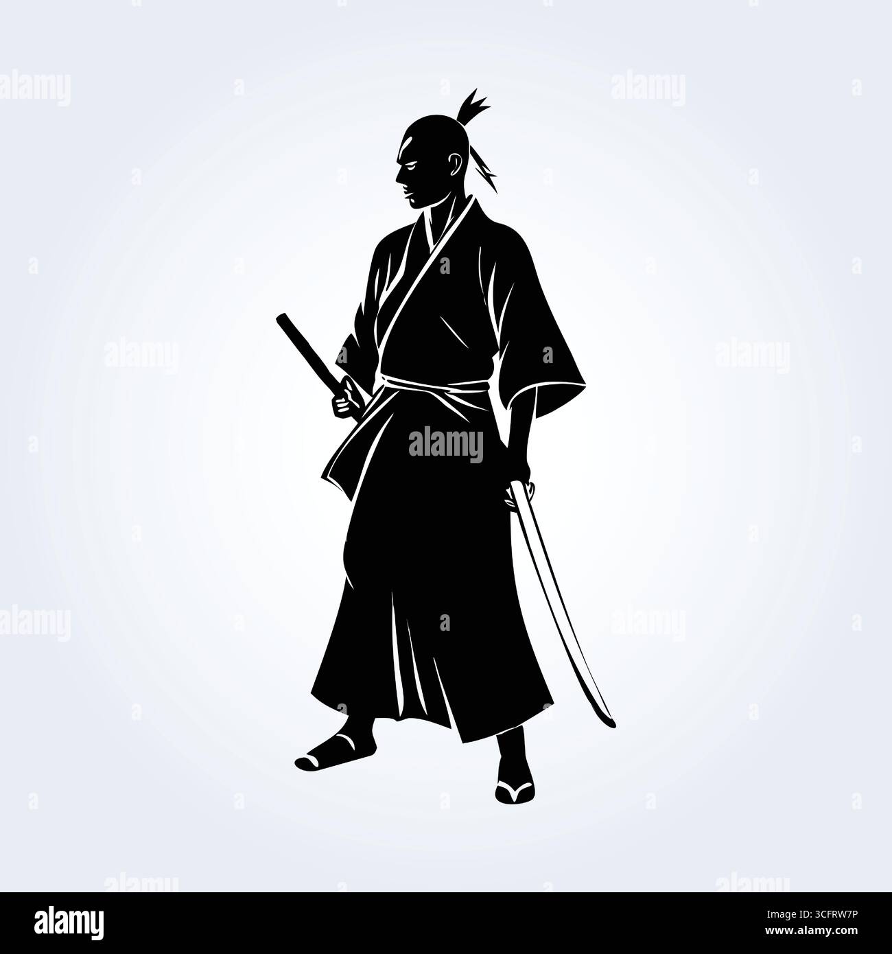 un personaggio piatto che raffigura un combattente samurai con una katana Illustrazione Vettoriale