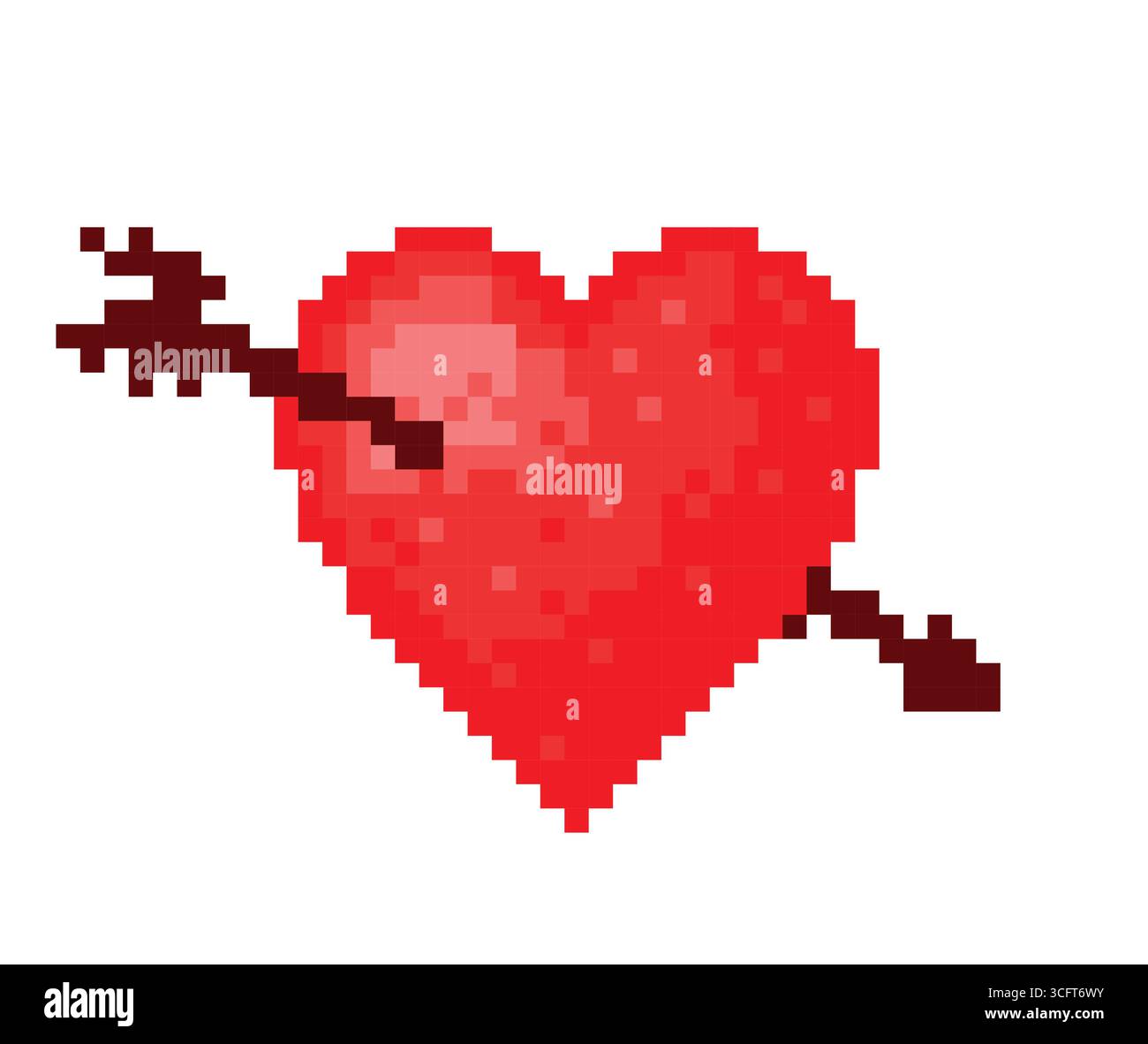 Il simbolo del cuore in pixel rosso con la freccia. Illustrazione Vettoriale