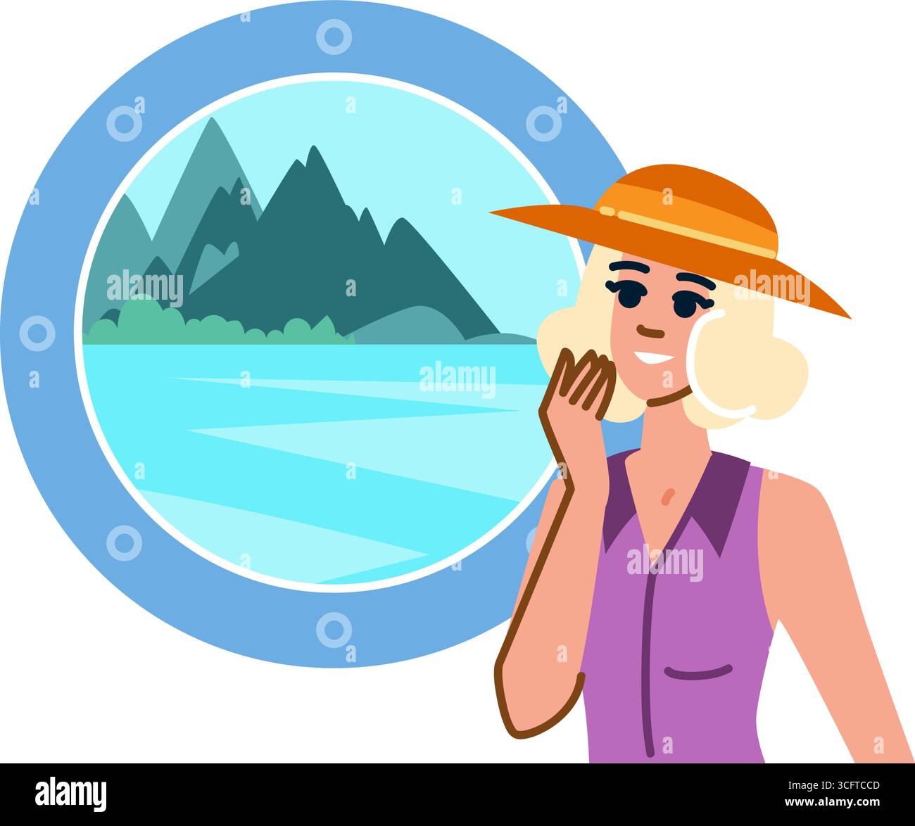 Turisti che amano il mare dal finestrino della barca, viaggi e vacanze Illustrazione Vettoriale