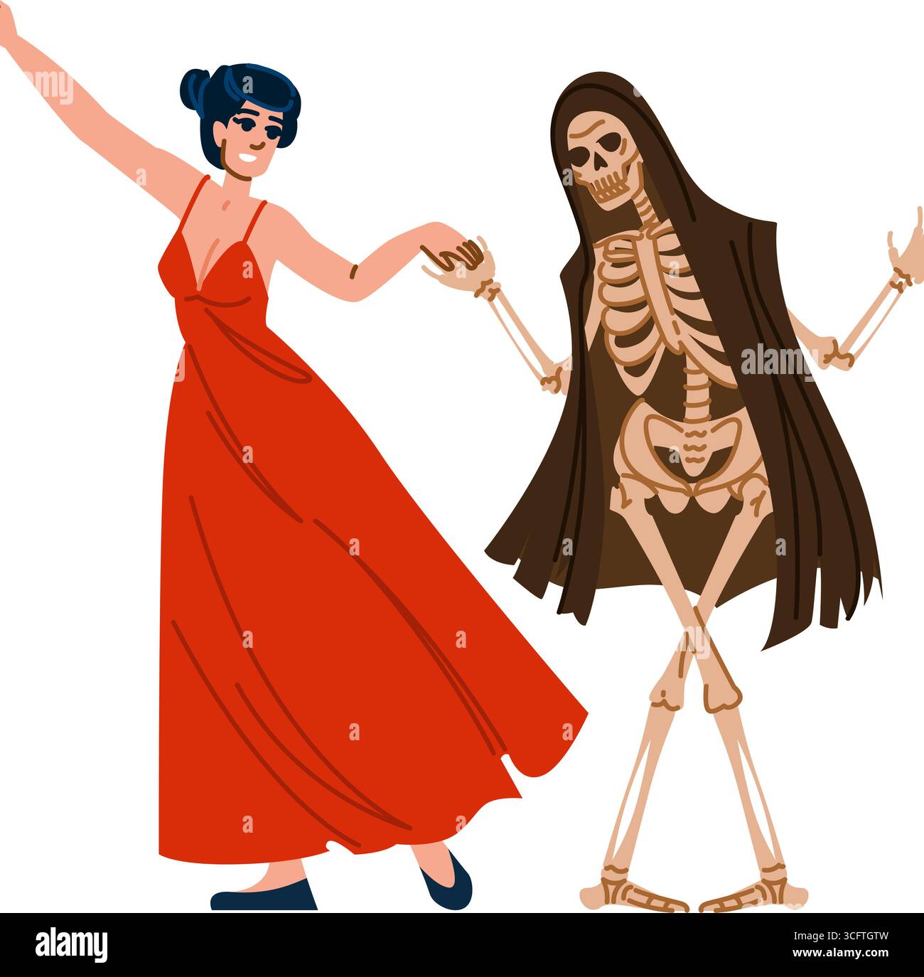 Donna che danzava con la morte, un simbolo della natura fugace della vita Illustrazione Vettoriale