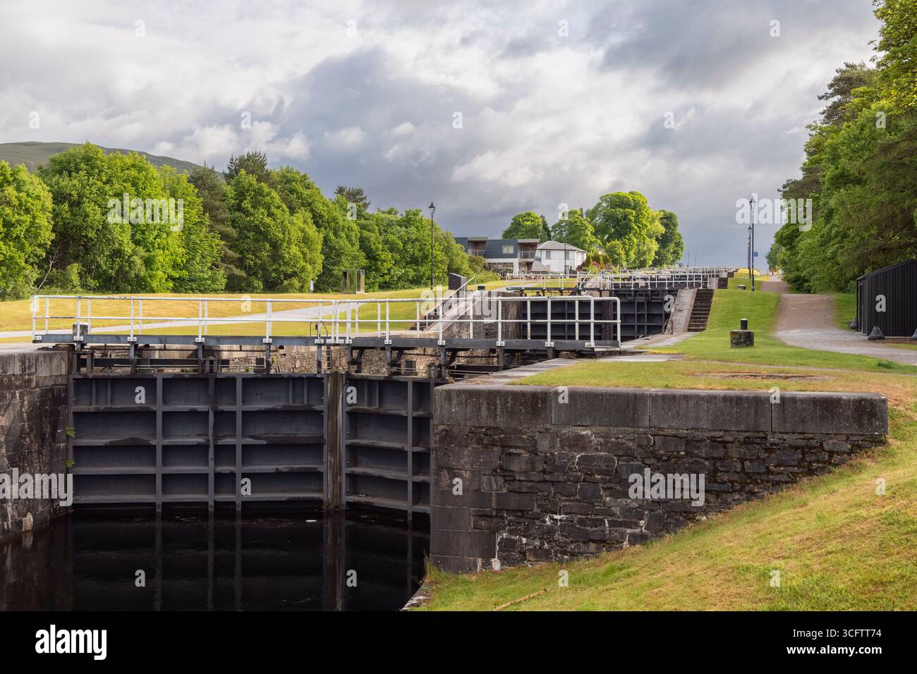 Scala di Nettuno, il volo di otto chiuse sul canale Caledonian a Banavie, vicino a Fort William. Foto Stock