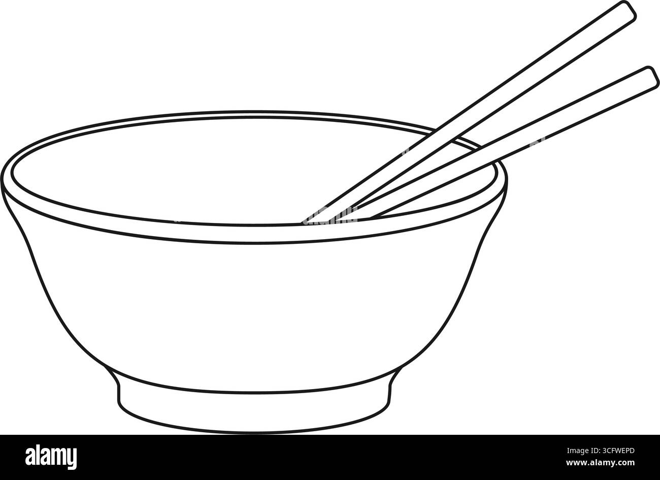 Un recipiente vuoto per riso o spaghetti con bacchette contornano il vettore Illustrazione Vettoriale