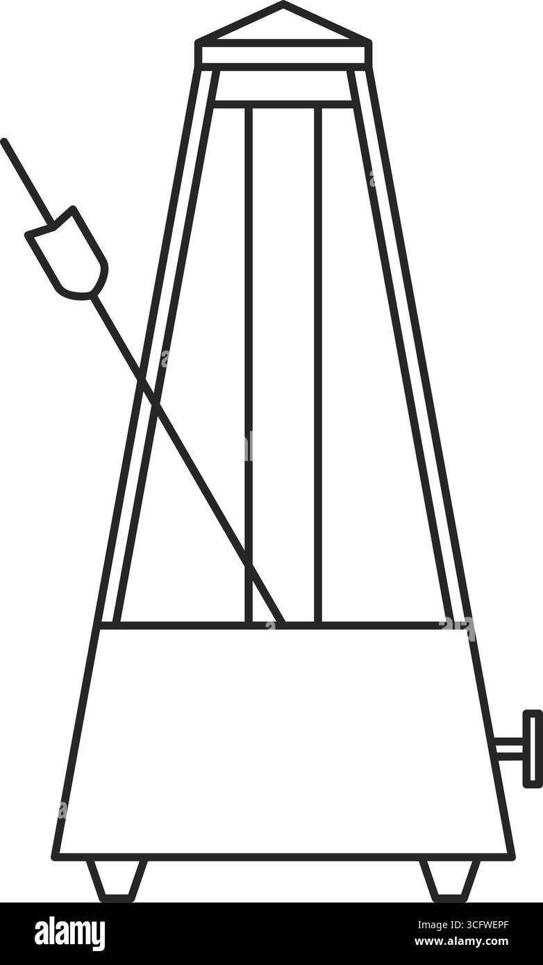 Metronomo meccanico classico per temporizzazione precisa e vettore di contorno del tempo Illustrazione Vettoriale