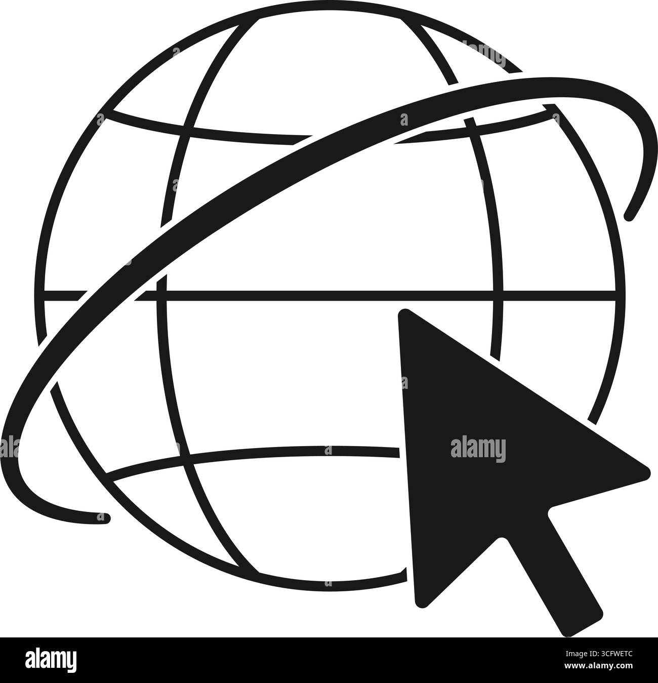 Icona Internet di un globo con un puntatore del mouse o un vettore del cursore Illustrazione Vettoriale