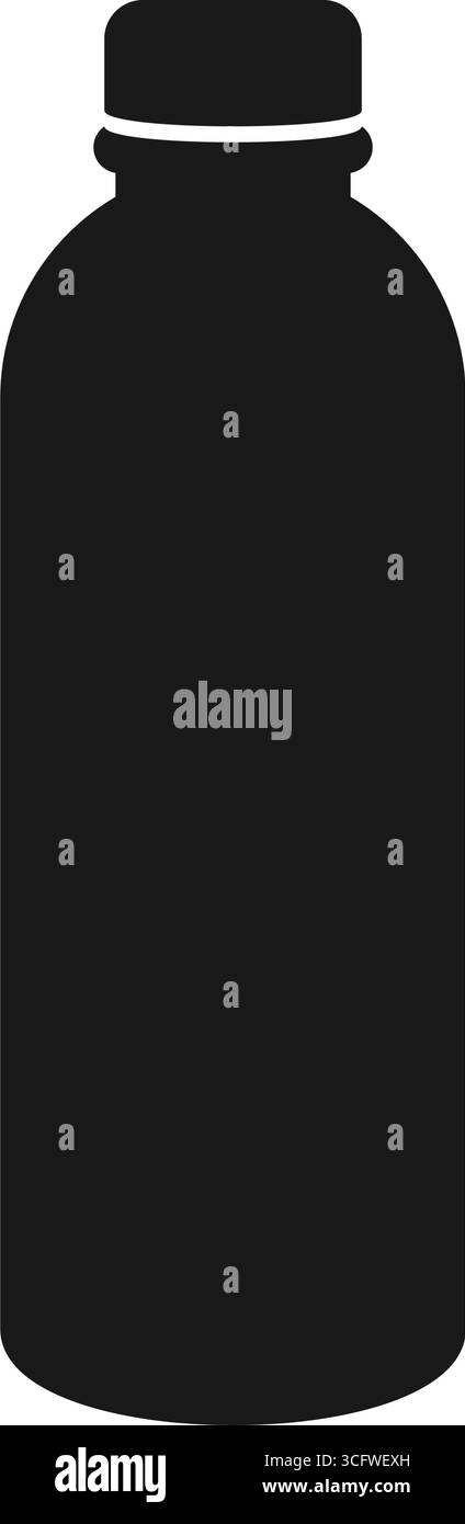 Icona vettoriale generico in metallo nero o plastica per la silhouette di una bottiglia d'acqua Illustrazione Vettoriale