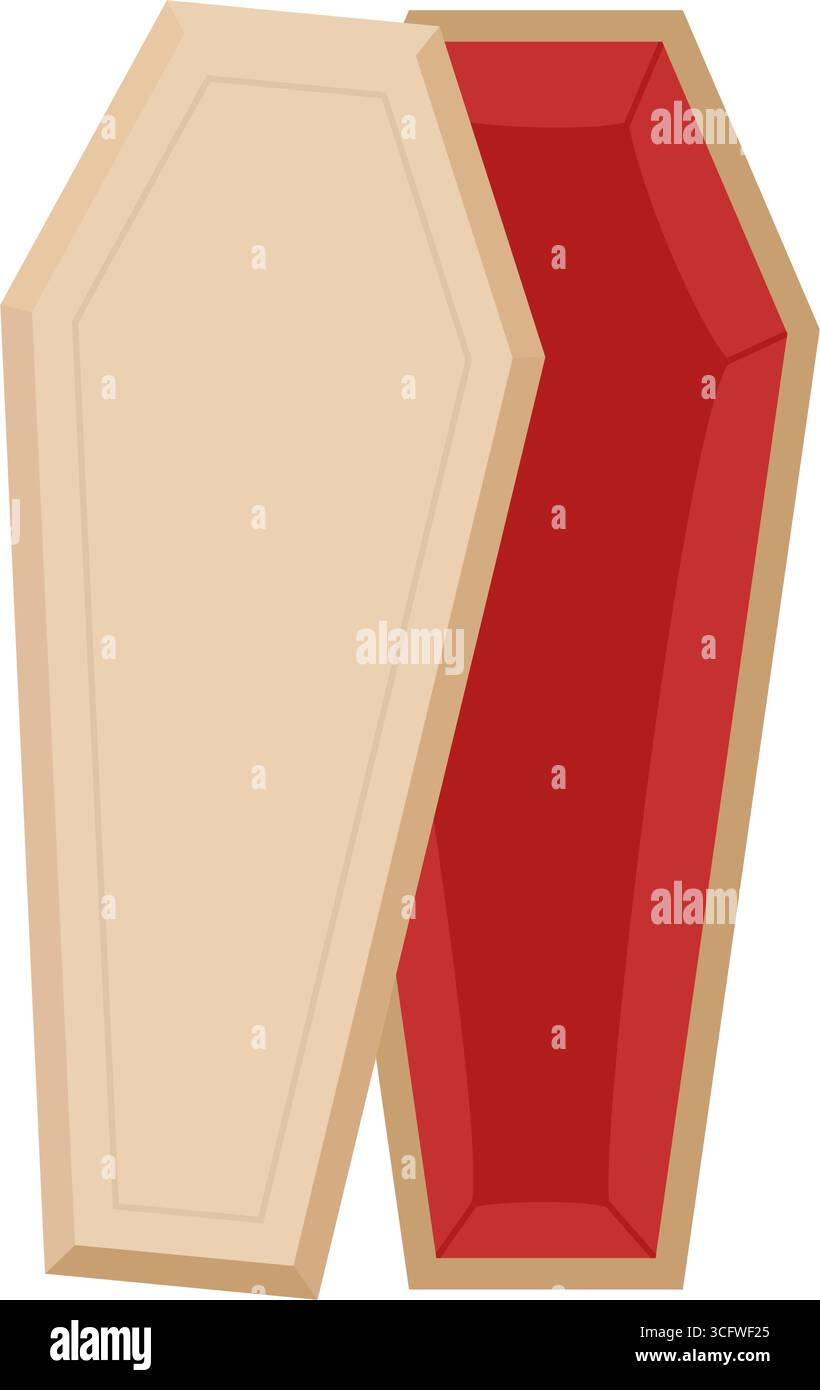 Vista dall'alto di uno scrigno funerario in legno aperto o di un vettore di bara Illustrazione Vettoriale