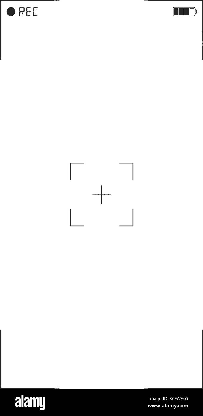 Cornice sovrapposta del mirino verticale della videocamera o dello smartphone con schermata di registrazione vuota visualizzata come vettore isolato Illustrazione Vettoriale