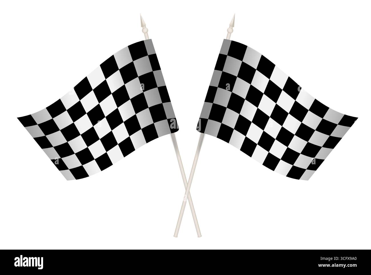 Due bandiere incrociate a scacchi. isolato sullo sfondo. bianco e nero. Illustrazione Vettoriale