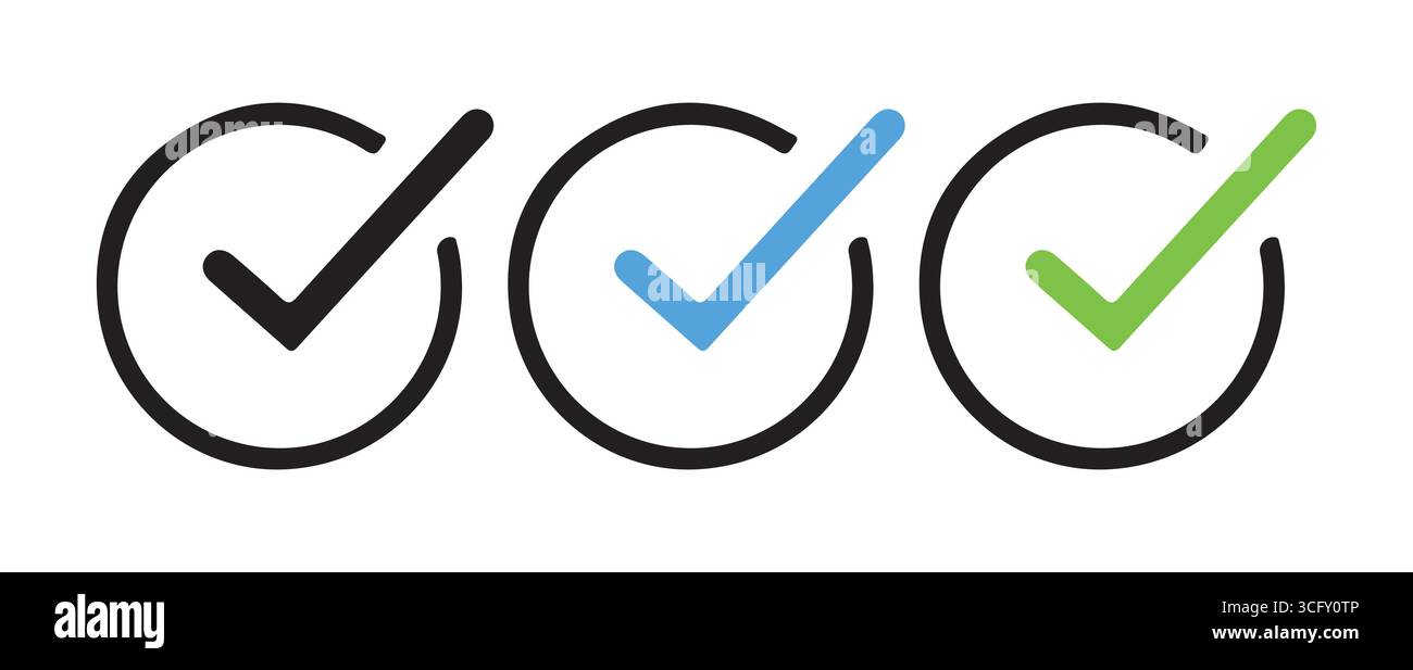 Icone di selezione minimalista in nero, blu e illustrazione vettoriale verde Illustrazione Vettoriale