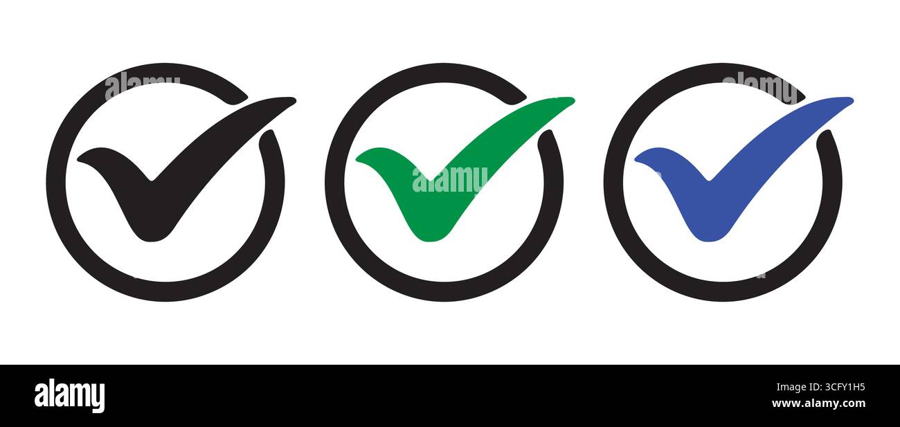 Set di simboli di controllo colorati approvati Illustrazione Vettoriale