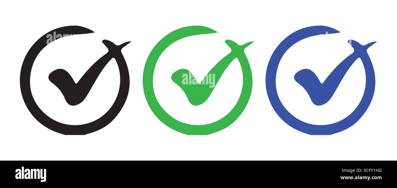 Set di simboli di controllo colorati approvati Illustrazione Vettoriale