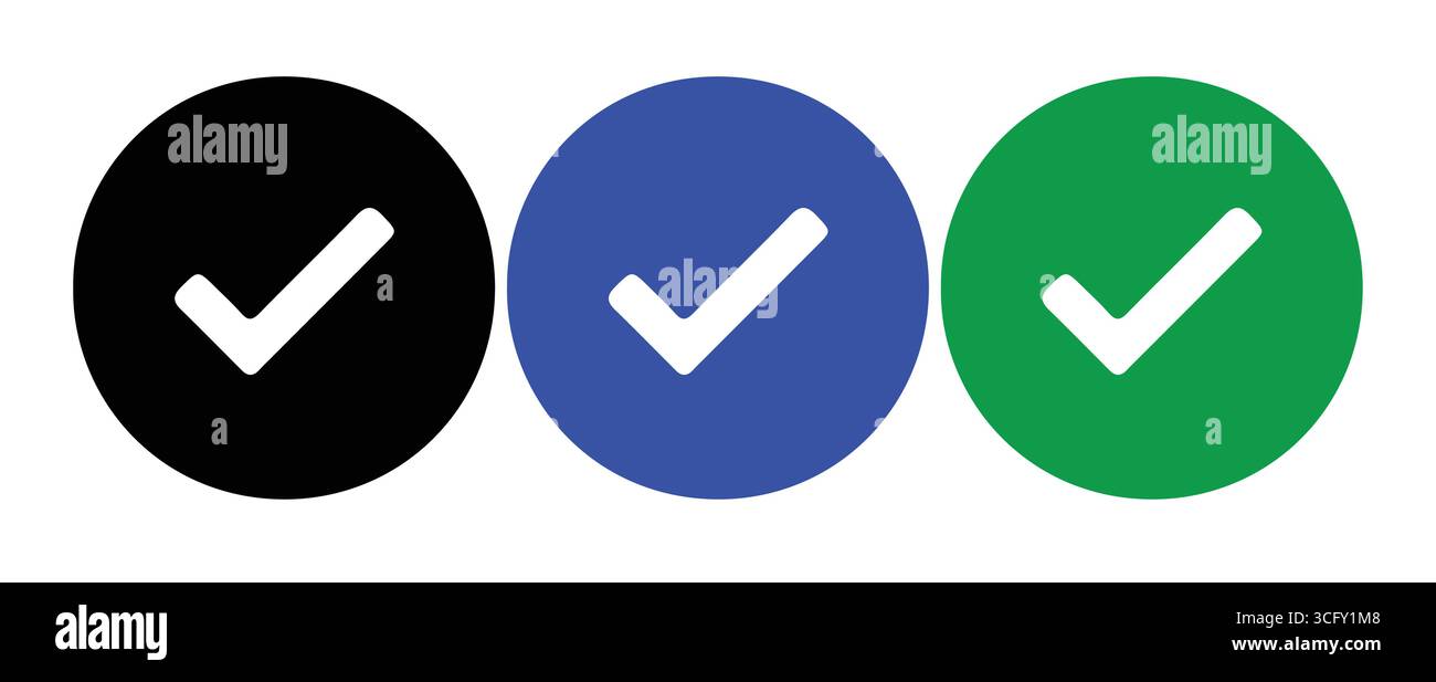 Set di simboli di selezione di conferma multicolore Illustrazione Vettoriale