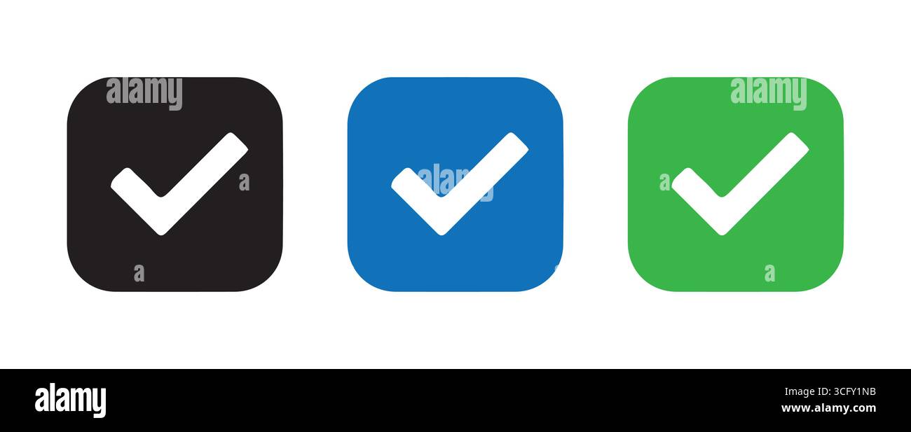 Icone delle caselle di controllo semplici in vari colori per l'illustrazione vettoriale dell'interfaccia utente Illustrazione Vettoriale