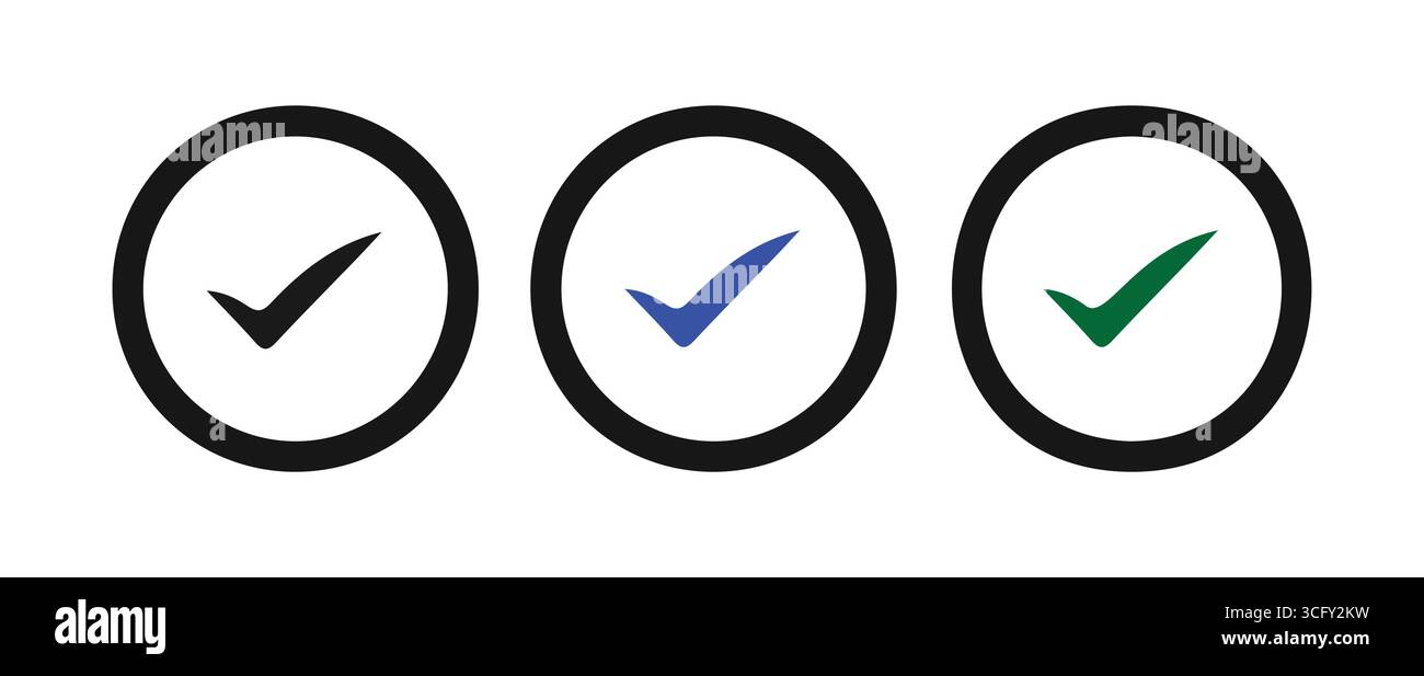 Set di simboli di controllo colorati approvati Illustrazione Vettoriale