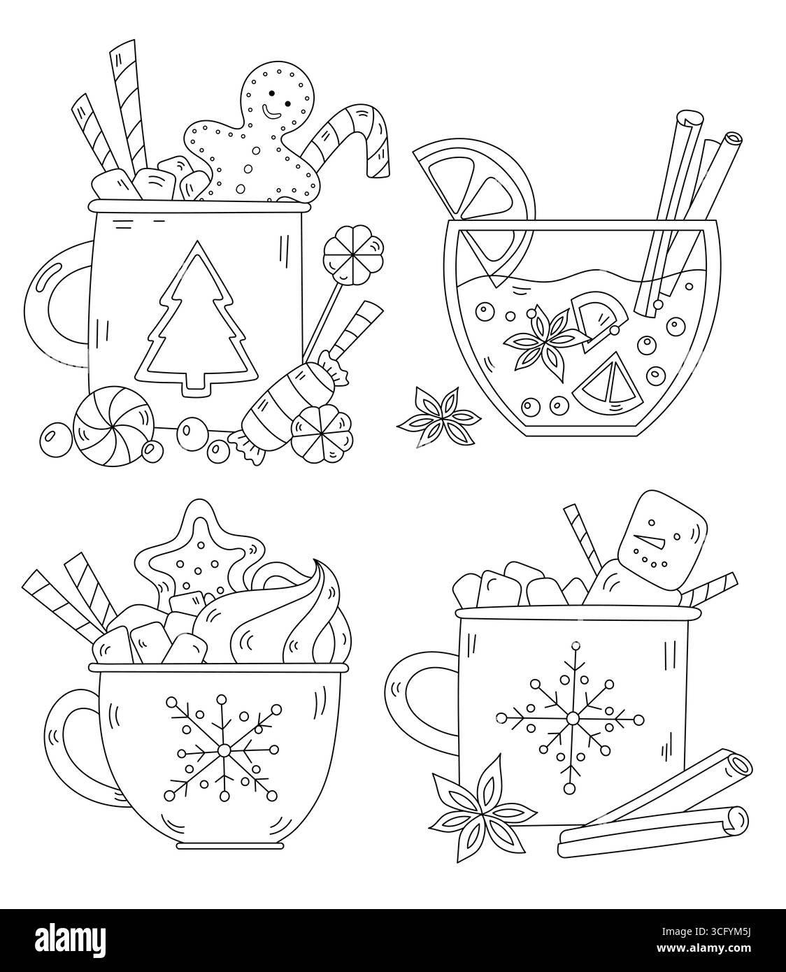 Christmas Creativity Coloring Page e drink di Capodanno Illustrazione Vettoriale