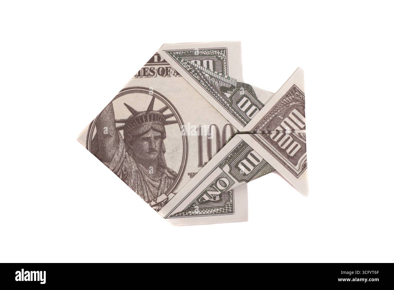 Origami Fish da un banconota da un milione di dollari, Note isolato Foto Stock