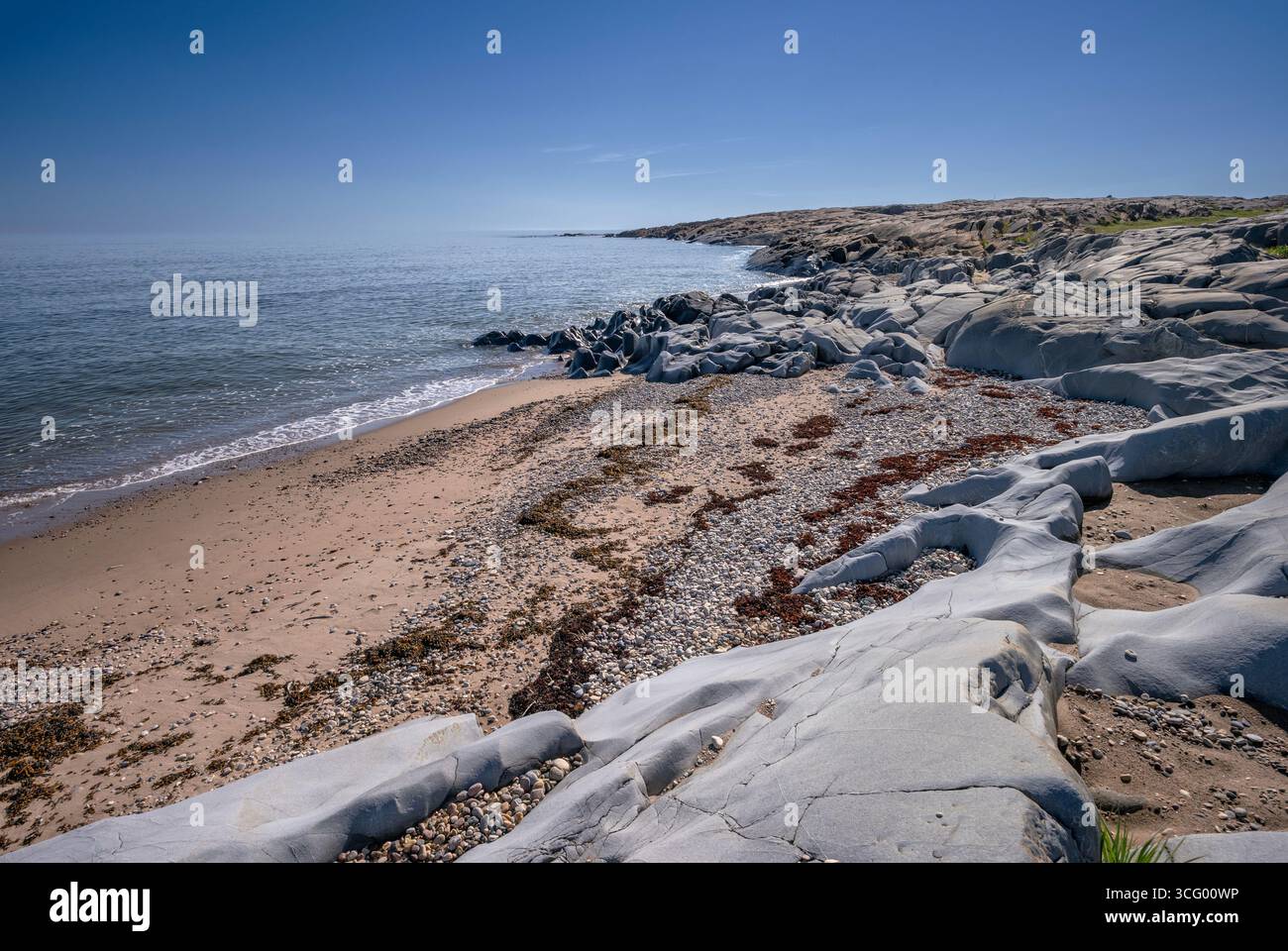 Costa rocciosa della Baia di Hudson a Churchill, Manitoba, Canada Foto Stock