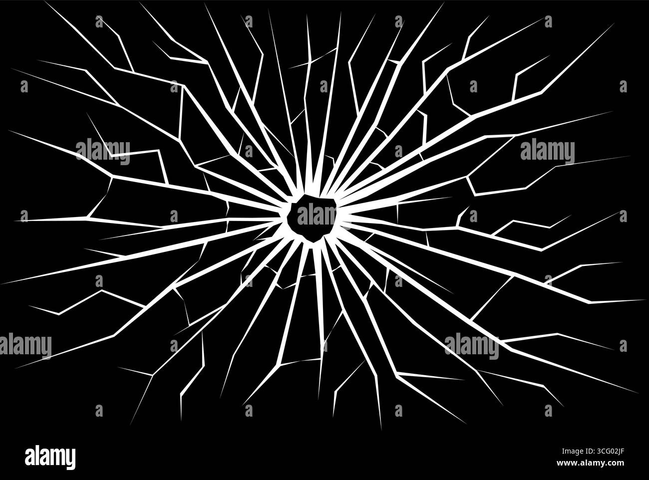 Effetto frantumazione vetro rotto su sfondo nero per design realistico di danni, temi Horror o sovrapposizioni UI. Ideale per giochi ed effetti visivi Illustrazione Vettoriale