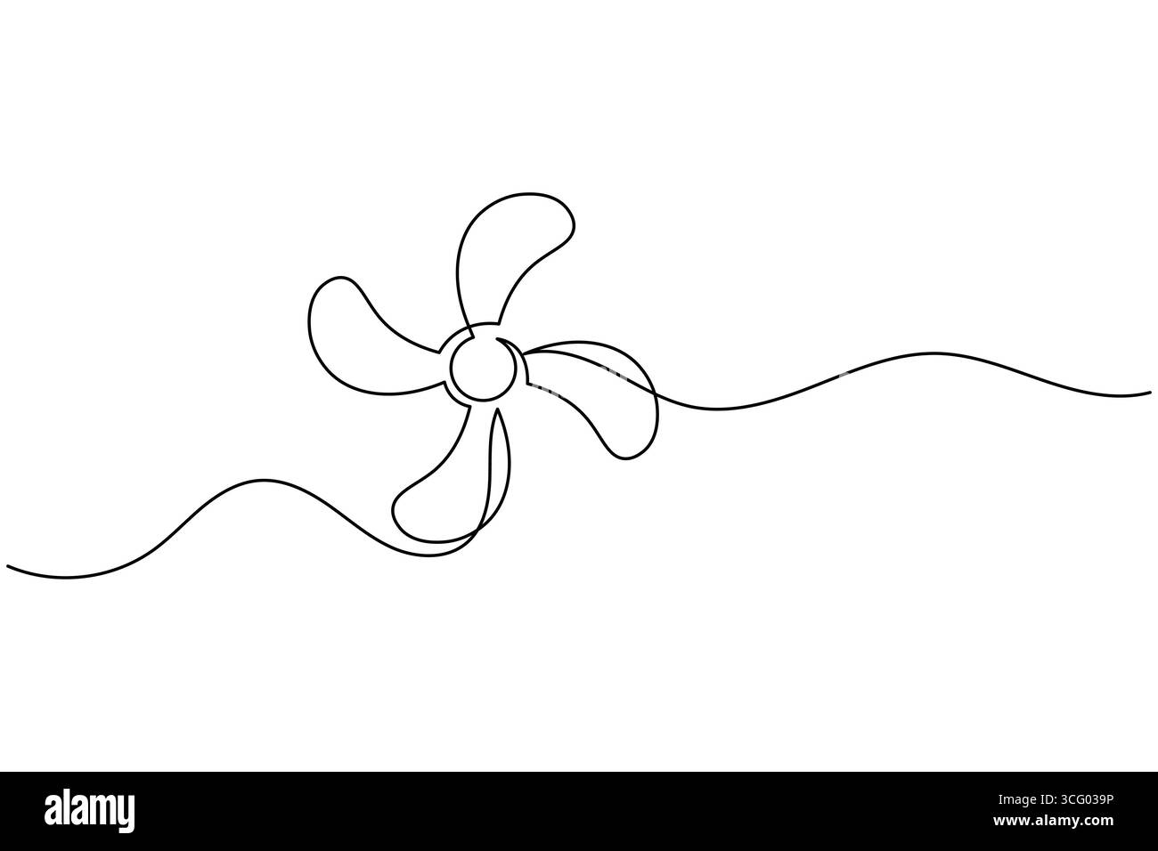 Disegno a una linea della ventola dell'elica con tre pale semplice illustrazione minimalista a linee continue Illustrazione Vettoriale
