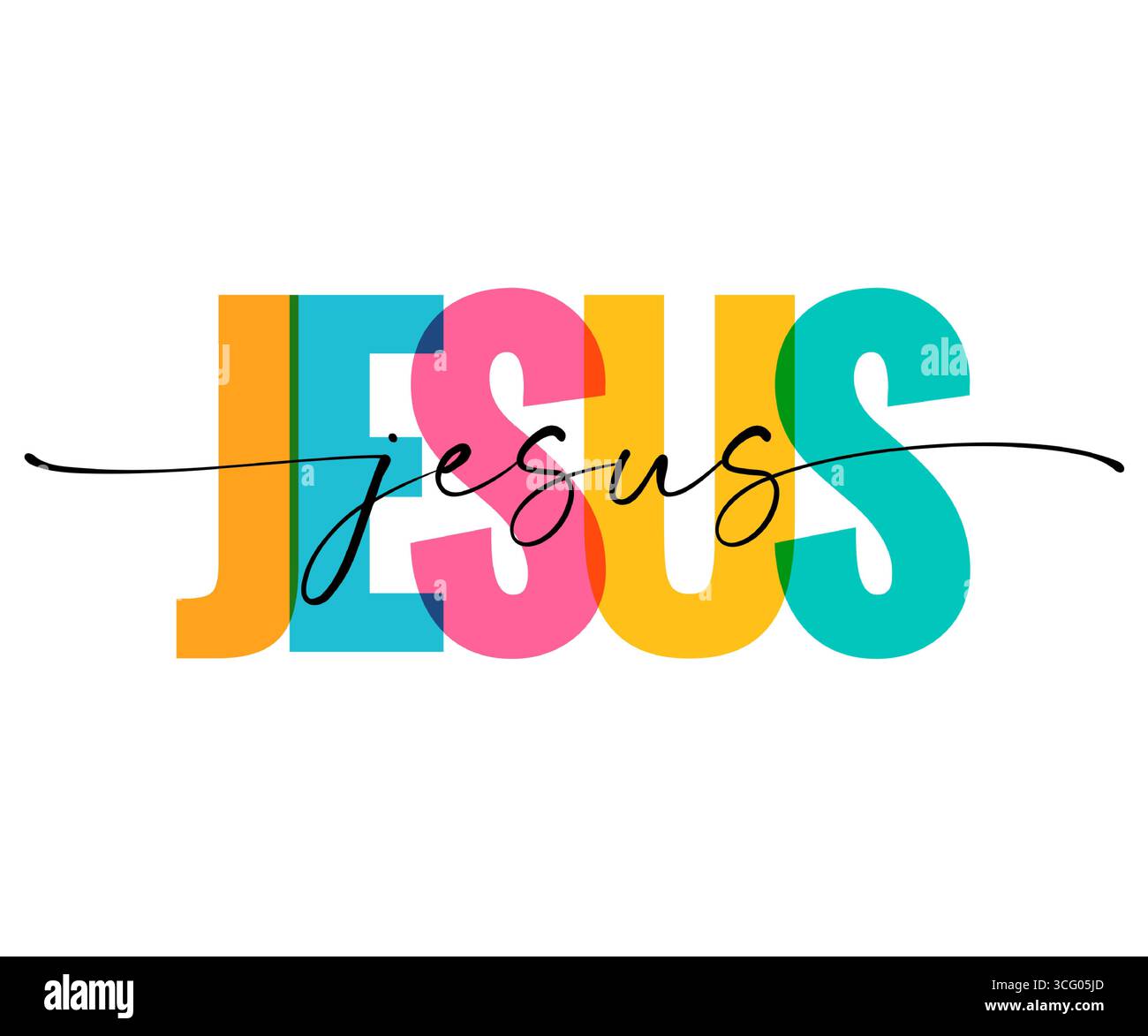 Parola di Gesù per il design cristiano della t-shirt. Illustrazione vettoriale, citazione tipografica per il campo giovanile o il merch della chiesa Illustrazione Vettoriale