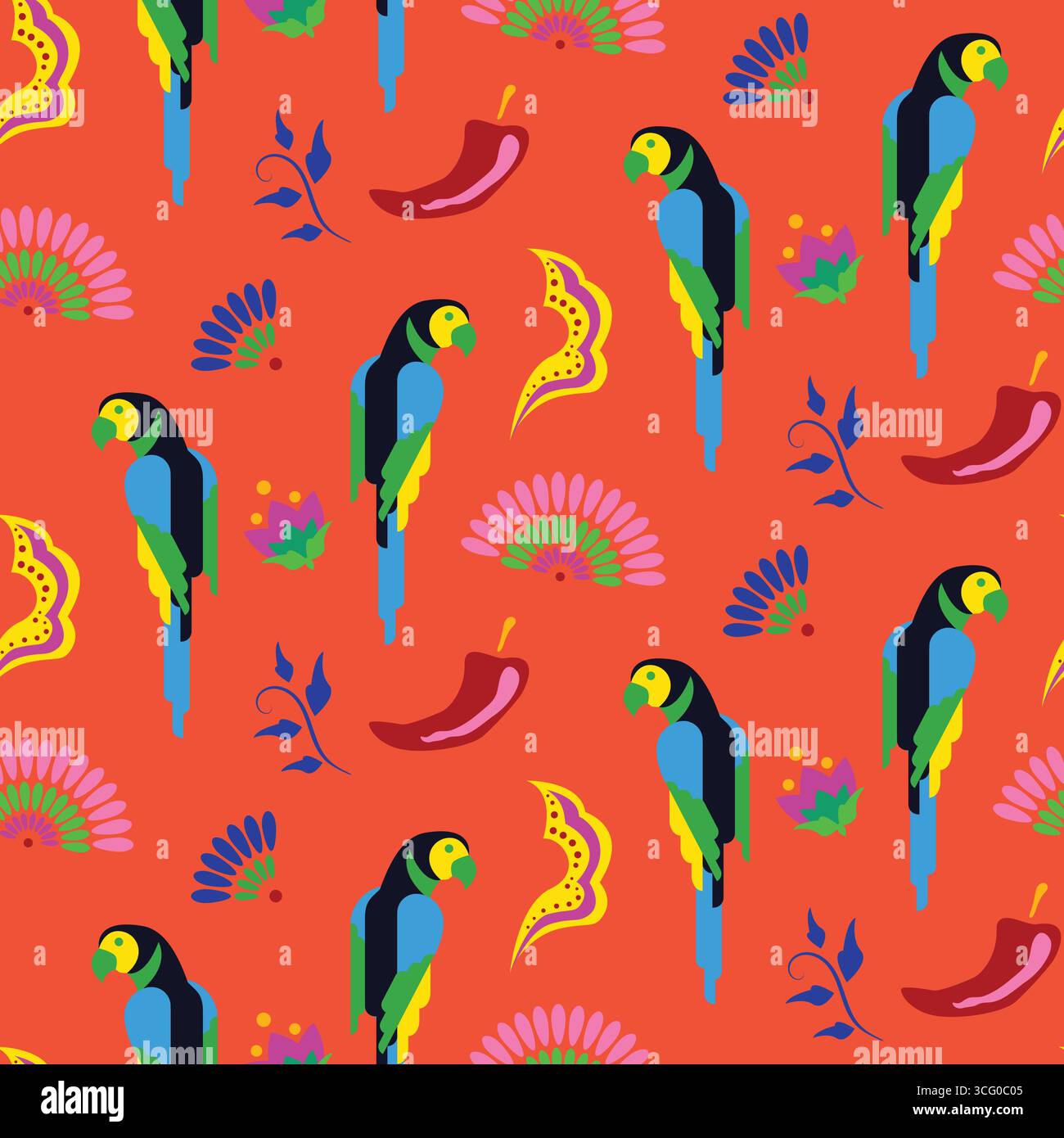 Motivi floreali folcloristici con motivi ornamentali per Hispanic Heritage Month, Cinco de Mayo, festa messicana. Illustrazione Vettoriale