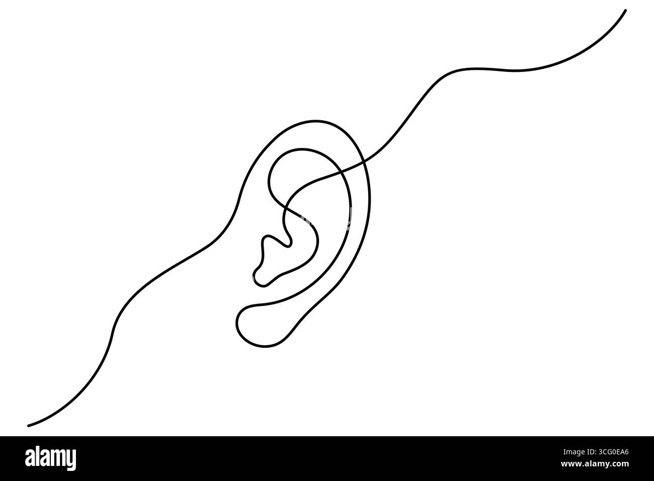 Minimalista Continuous Line Art of a Human Ear - Icon Vector isolato Illustrazione Vettoriale