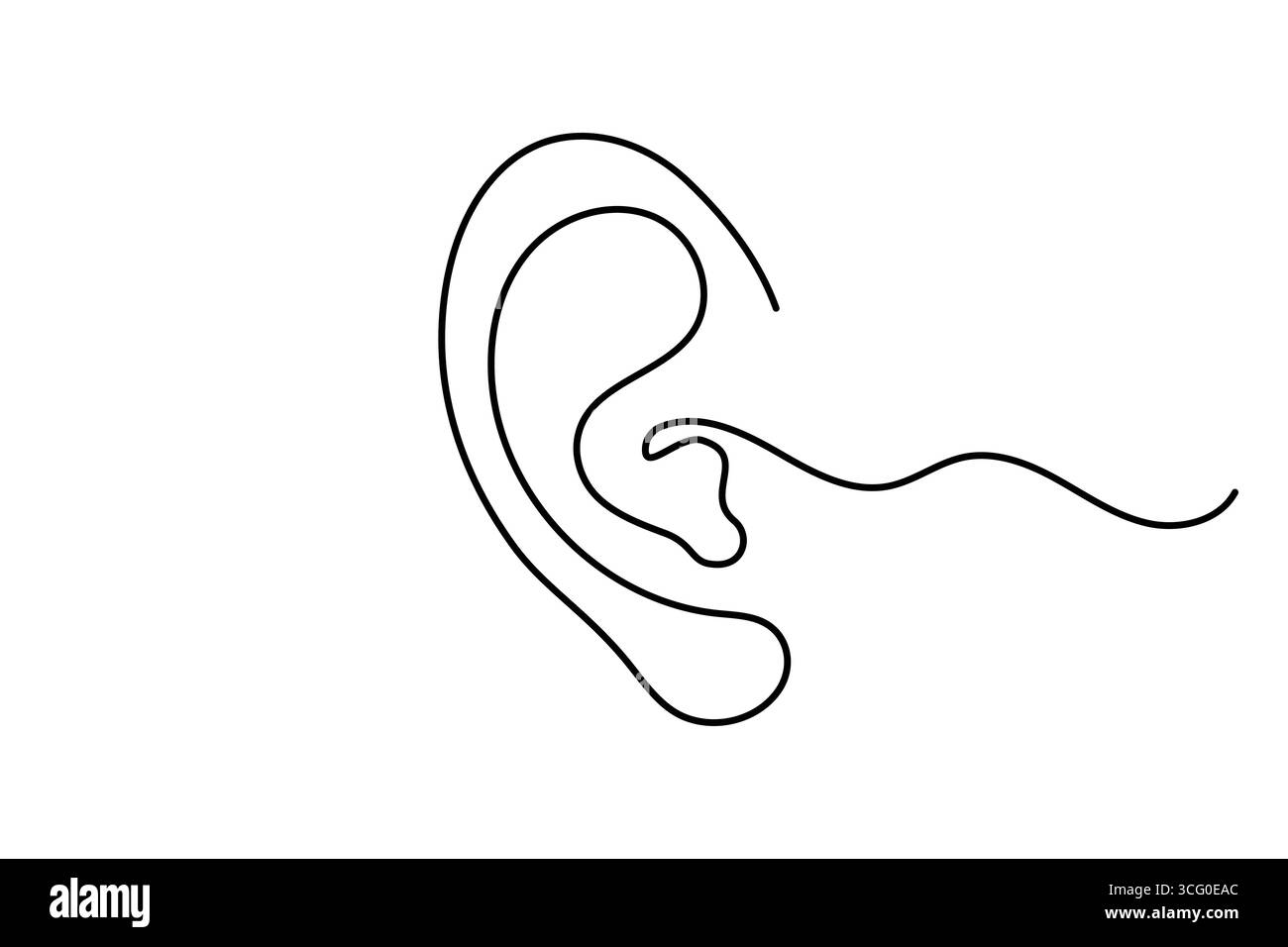 Minimalista Continuous Line Art of a Human Ear - Icon Vector isolato Illustrazione Vettoriale
