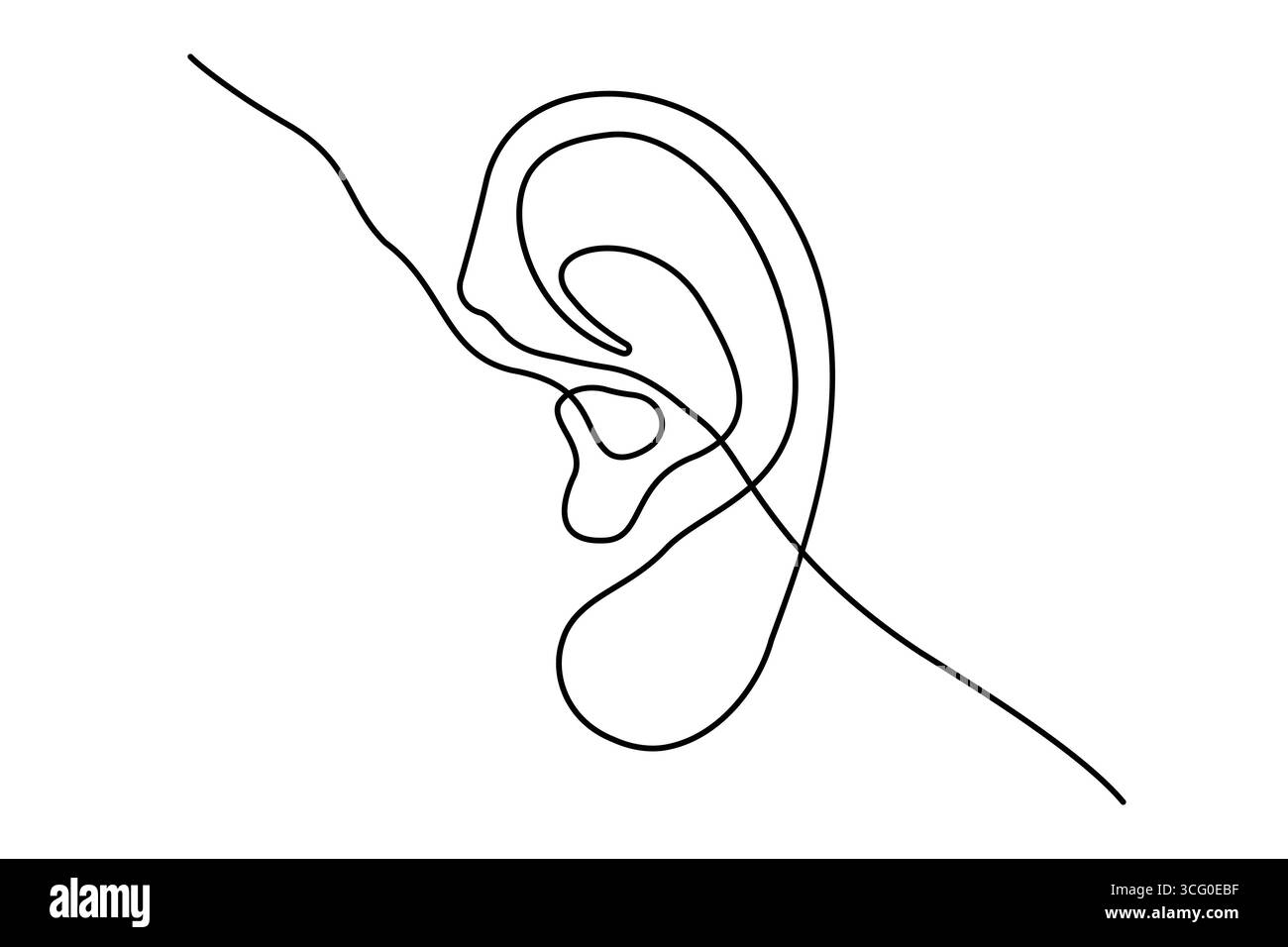 Minimalista Continuous Line Art of a Human Ear - Icon Vector isolato Illustrazione Vettoriale