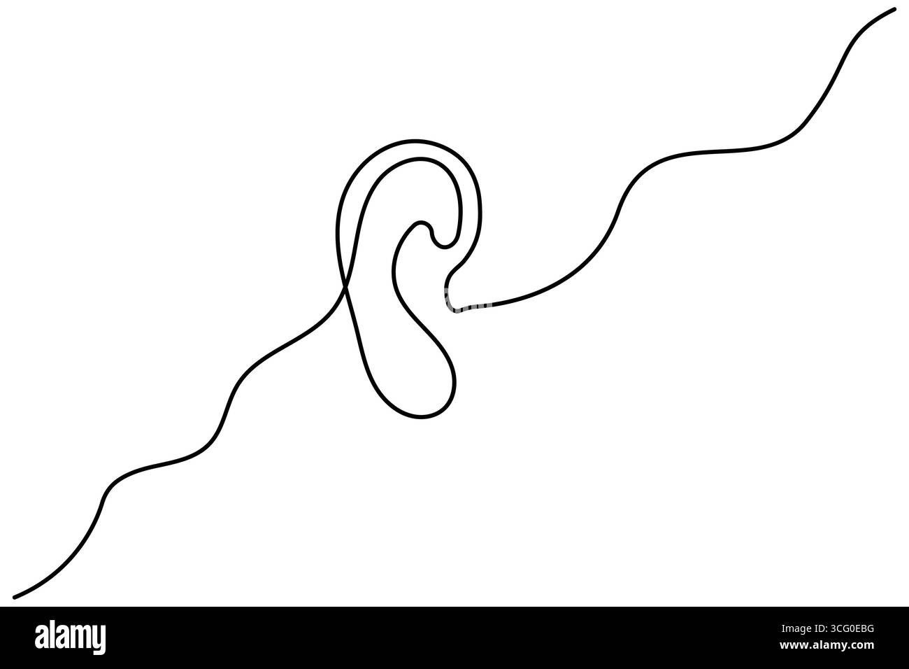 Minimalista Continuous Line Art of a Human Ear - Icon Vector isolato Illustrazione Vettoriale