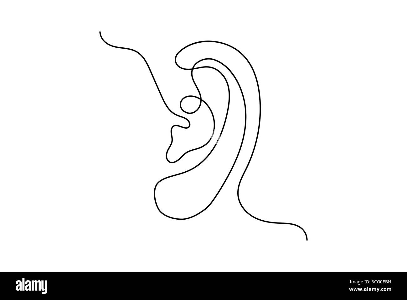 Minimalista Continuous Line Art of a Human Ear - Icon Vector isolato Illustrazione Vettoriale