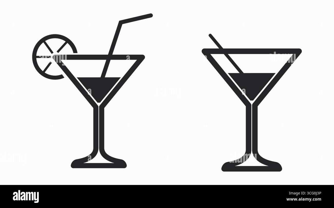 Set di icone drink. Immagine posteriore e bianca con isolamento vettoriale modificabile di due tazze o bevande con cannuccia Illustrazione Vettoriale
