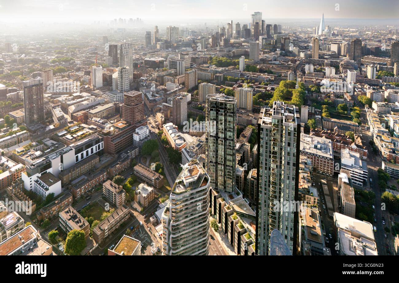 Vista aerea di Londra, Regno Unito, Carrara Tower, Canaletto Towers, City Road Islington, Londra Foto Stock
