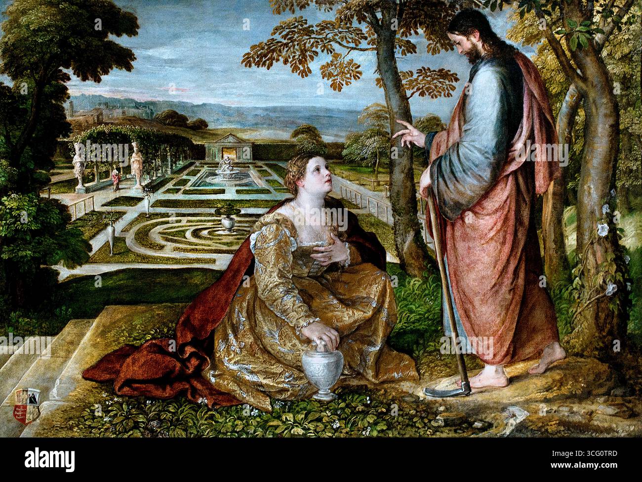 Noli me tangere di Lambert Sustris (1515–1591) Paesi Bassi olandesi Museo Lille Francia. ("Noli me tangere" in latino significa "non toccatemi", e si riferisce alle parole che Gesù disse a Maria Maddalena dopo la sua risurrezione.) Foto Stock