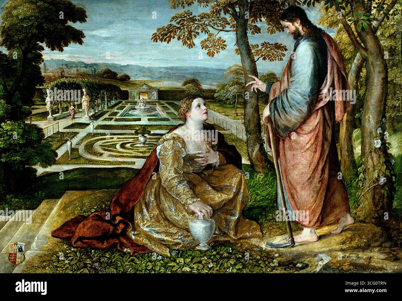 Noli me tangere di Lambert Sustris (1515–1591) Paesi Bassi olandesi Museo Lille Francia. ("Noli me tangere" in latino significa "non toccatemi", e si riferisce alle parole che Gesù disse a Maria Maddalena dopo la sua risurrezione.) Foto Stock