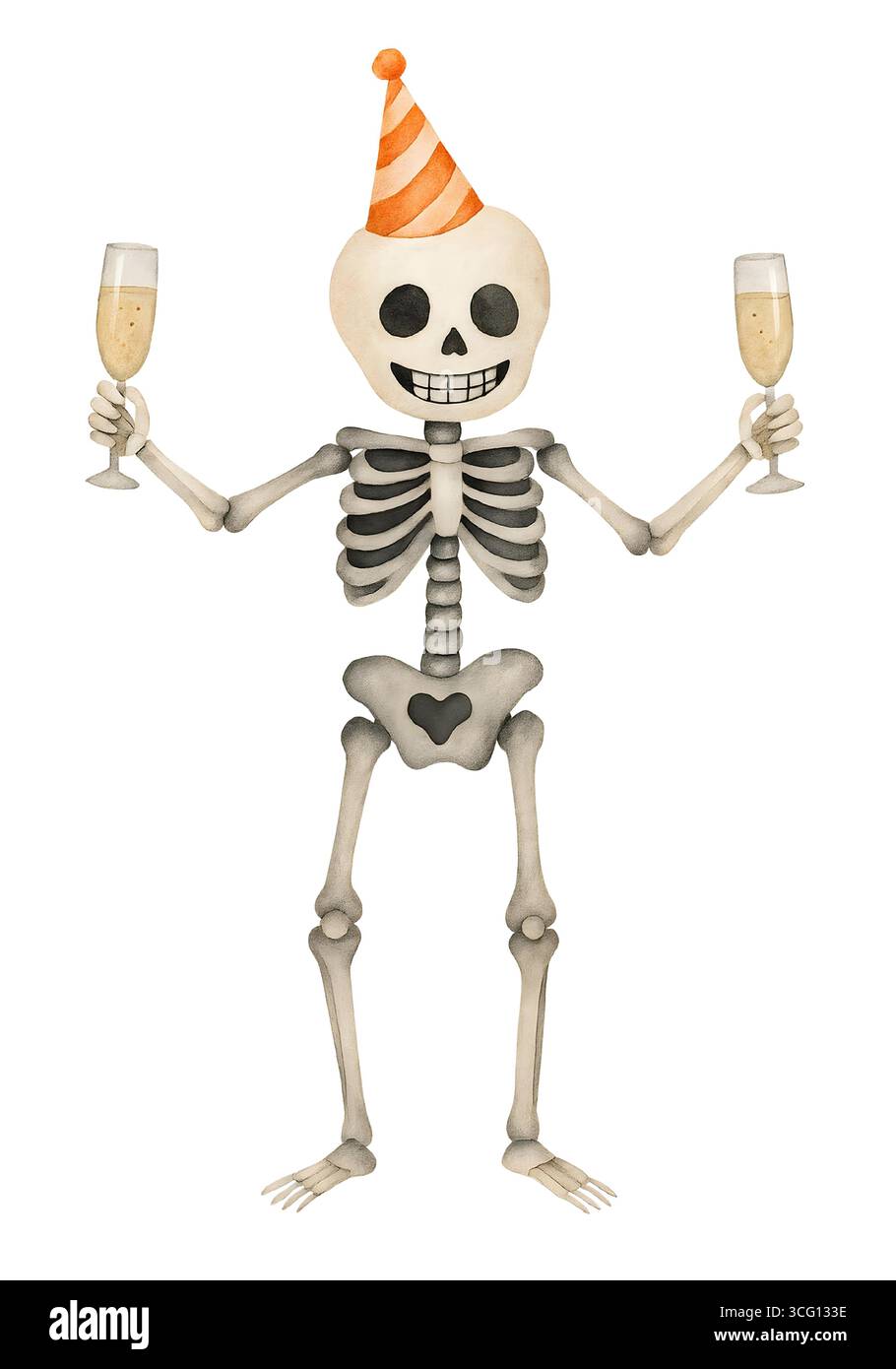 ute Mini Halloween Skeleton Illustration, Spooky Kawaii Skeleton Character Clipart Foto Stock