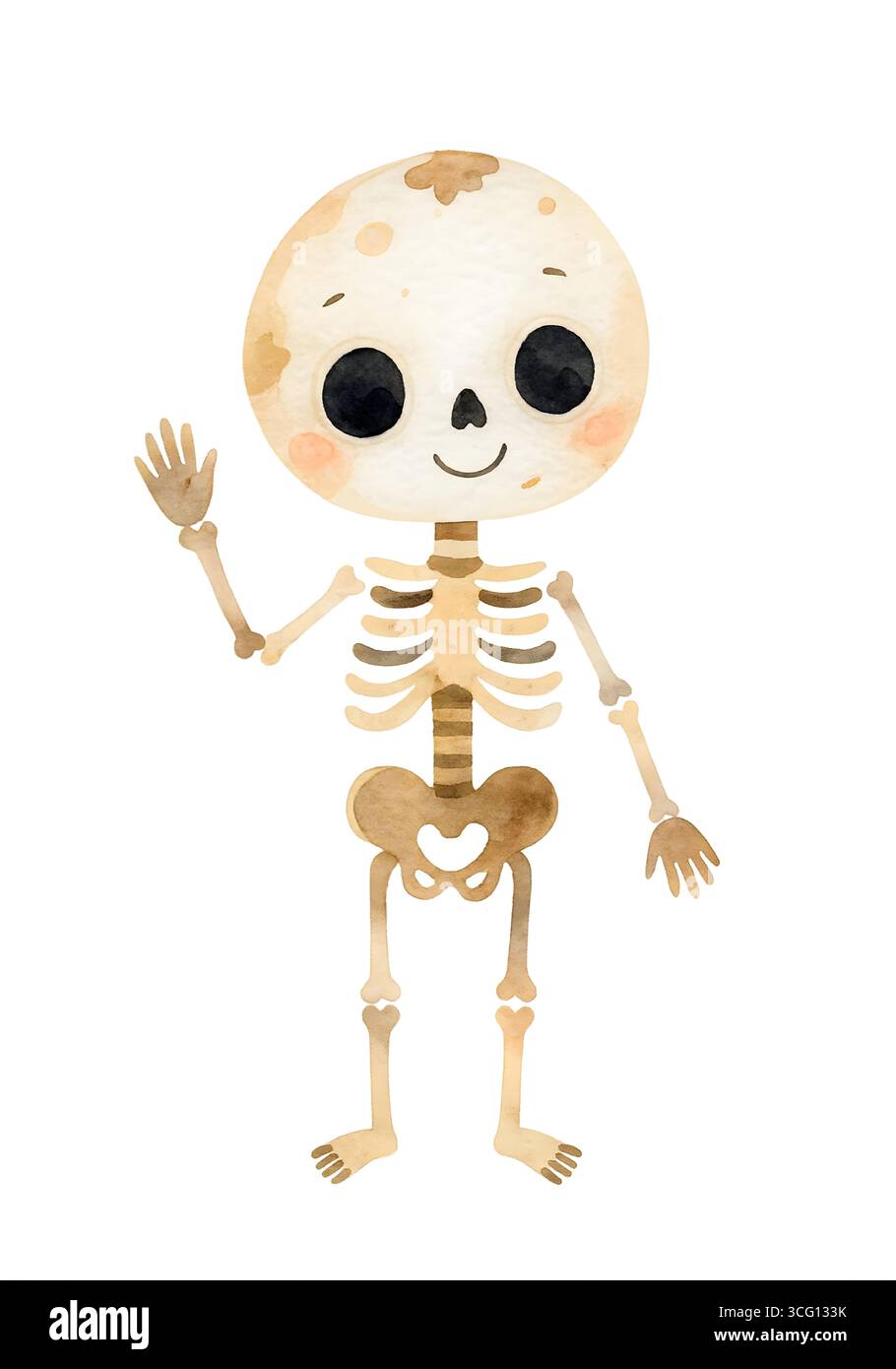 ute Mini Halloween Skeleton Illustration, Spooky Kawaii Skeleton Character Clipart Foto Stock