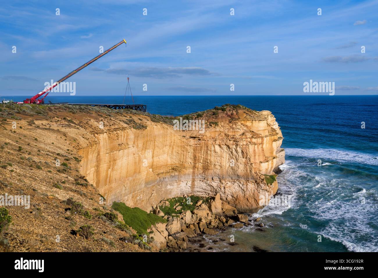 Costruzione di una nuova piattaforma panoramica per i 12 Apostoli sulla Great Ocean Road a Victoria, Australia. Foto Stock