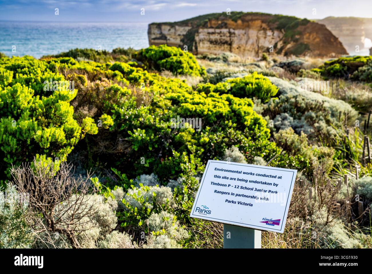 Firma accreditamento lavori ambientali Junior Park Rangers presso Loch Ard Gorge nel Port Campbell National Park; Victoria, Australia. Foto Stock