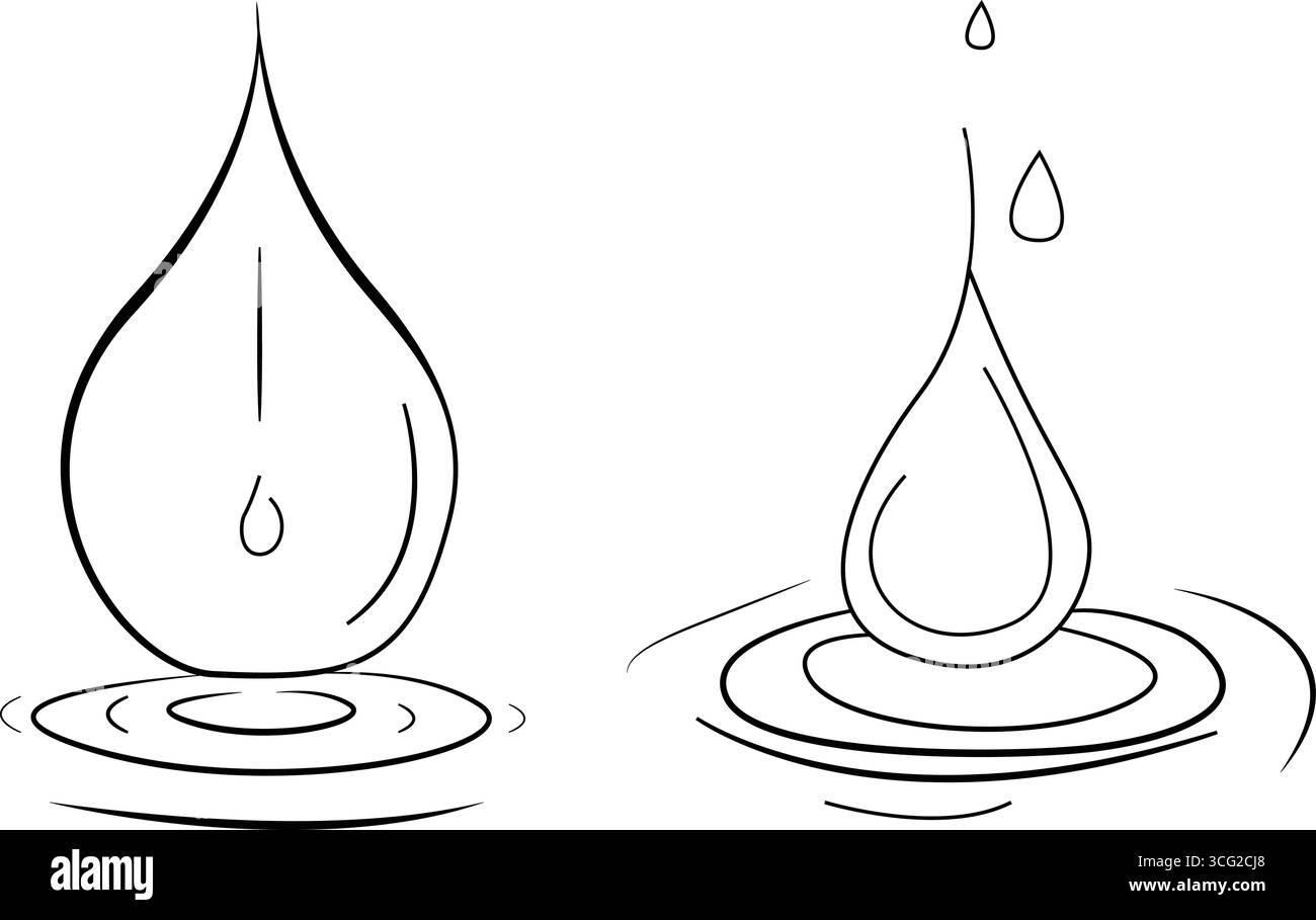 disegni continui delle gocce d'acqua. onda goccia d'acqua sfondo bianco isolato, illustrazione vettoriale. Illustrazione Vettoriale