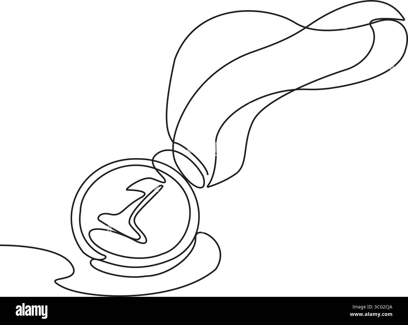 Medaglia d'oro per il primo posto con una sola linea. Medaglia d'oro sul nastro. Premio per la vittoria al primo posto. Arriccia i capelli. Illustrazione Vettoriale